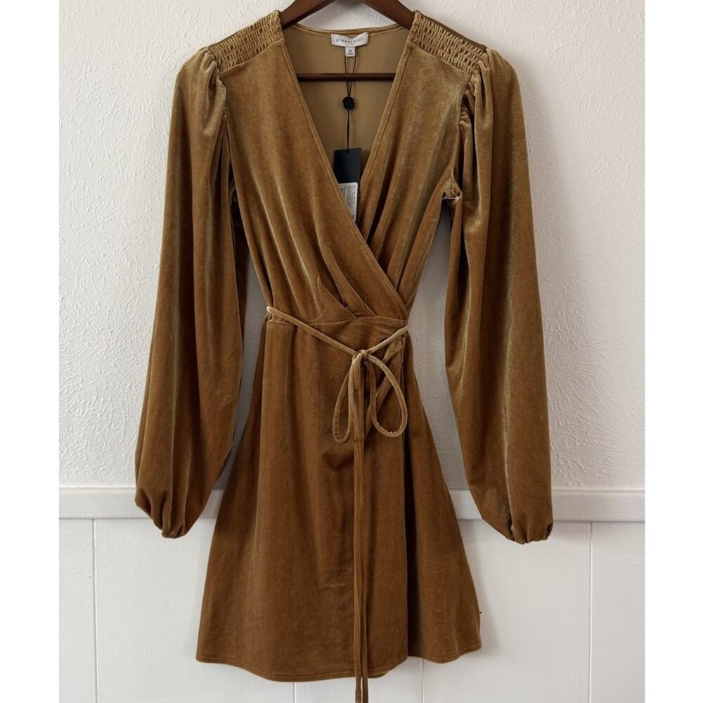 Gianni Bini Velvet Wrap Dress XS Marigold Long Sleeve Mini NWT MSRP $139 - Picture 2 of 9
